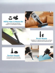 1pc Wireless Handheld Vacuum Cleaner, Dual Use For Home & Car, 5000Pa Strong Suction, Blow & Vacuum 7-In-1 Accessory Gift Box, Long-Lasting USB Rechargeable, Removes Pet Hair, Dust, Debris, Sofa Cleaning, Christmas Gift - MultiWarna - View 10