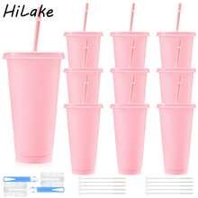 HILAKE 5/10pcs 24oz Pink Water Bottle With Lid And Straw, Perfect For Iced Tea And Iced Coffee, Ideal For Graduation Party, Campus Events, Spring Break, Reusable And Durable, Comes With Cup Brush And Straw Brush, Suitable For Wedding, Beach, Picnic And Other Occasions DIY Cute Gift - Multicolor - View 11