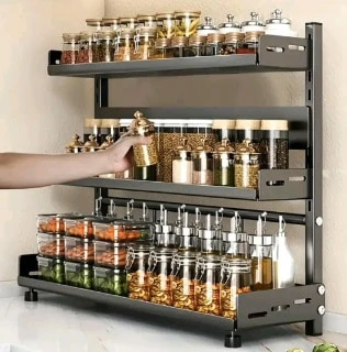 Estante de especias vertical, estante de especias,negro, 3 niveles, estante de cocina, acero inoxidable,gran capacidad para almacenaje en la encimera de lacocina - Übersicht 1
