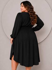 Women's Plus Size Dress With Wrap Neckline, Long Sleeves, Side Slit, Loose Fit, For Parties - màu đen - Xem 4