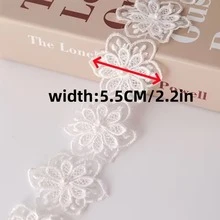 1碼雙層珍珠花卉蕾絲飾邊，可用於DIY裝飾裙襬、領口、袖口，服裝刺繡配件 - 1碼 - 查看 4
