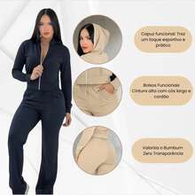 Comfortable Fleece Set - Pants And Long-Sleeved Hoodie - Autumn/Winter Fashion - 黑色 - 查看 4
