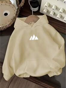Women's Hoodie With Kangaroo Pocket, Casual Long Sleeve, Flannel Lined Cotton, Warm And Ideal For Winter - 卡其色 - 查看 1
