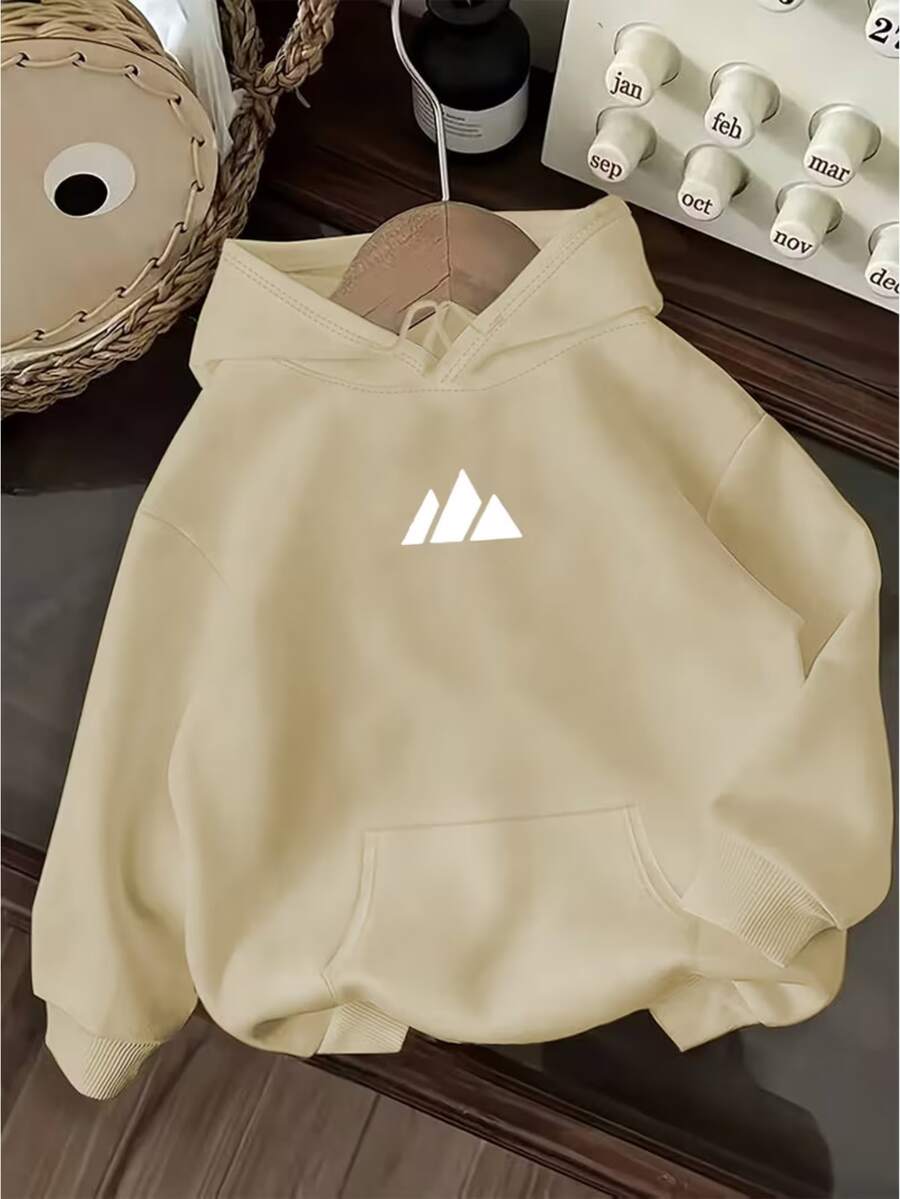 Women's Hoodie With Kangaroo Pocket, Casual Long Sleeve, Flannel Lined Cotton, Warm And Ideal For Winter - 卡其色 - 查看 1
