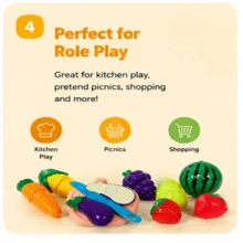 12PCS Children's Cutting Fruit And Vegetable Toy Set, Realistic Kitchen Role Play Toys, Montessori Educational Learning Toys, Role Playing, Develop Fine Motor Skills And Hand-Eye Coordination, Suitable For Boys And Girls 3 Years And Above As Birthday Gift - Multicolor - View 7