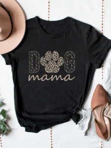 Huella de pata con textura animal que simboliza el amor profundo por las mascotas y la conexión entre humanos y perros camiseta de mujer casual cómoda y moderna - Negro - Ver 8
