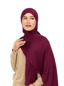 1 chiếc khăn trùm đầu Hồi giáo dệt kim màu trơn, mềm mại, cỡ lớn dành cho phụ nữ - màu đỏ sẫm - Xem 2