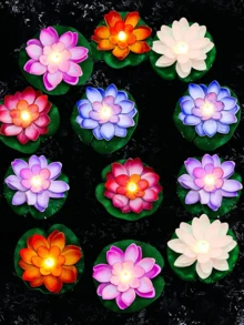 2件/1件 防水浮蓮燈,電池供電,遇水啟動,暖白色,浮花燈,睡蓮葉泳池裝飾,浮蠟燭裝飾,適用於婚禮、週年紀念、花園、游泳池、河流、池塘、許願(多色) - B - 查看 7