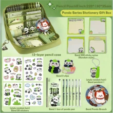 超值!熊猫文具笔袋礼盒套装,大容量翻盖笔袋,学生日常文具收纳袋,可爱熊猫配件文具礼盒套装,返校文具礼盒套装,多功能笔袋,防水防污文具收纳袋,小学生文具礼盒套装。笔袋可随意装饰。返校季,学习用品,笔袋,背包 - 12層大容量筆袋 - 查看 16