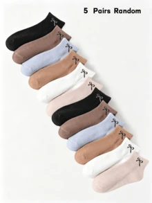 1/5/10 Pasang Kaos Kaki Wanita, Desain Pita Acak Berwarna-warni, Nyaman & Bernapas, Cocok untuk Semua Musim, Kaos Kaki Pendek - MultiWarna - View 17