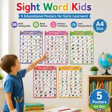 Lachilly 5pcs A4 Size Literacy Posters - High-Frequency Word List, Suitable For Children And Kindergarten - Classroom Decor - Student Literacy Learning Posters - Teacher Supplies - Home Schooling Resource Teaching Aid - Multicolor - View 2