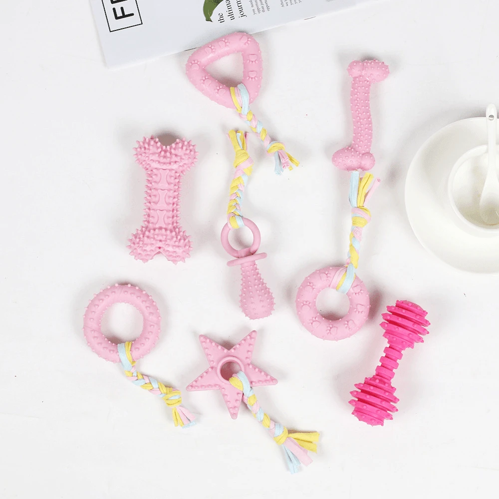 TPR Dog Molar Chew Stick, Bite Resistant Pet Teething Toy, Interactive Self Entertainment Relief Stick For Puppies And Dogs - Bộ 8 món màu hồng, trọng lượng khoảng 420g. - Xem 1