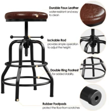 Butterslay Rustic Swivel Bar Stool 21.5-28 Inch Adjustable Bar Stool With Metal Frame Vintage Industrial Faux Leather Barstool Counter-Height Round Stool For Kitchen Dining Room Bistro Restaurant, Black/ Brown/ Light Brown - màu nâu - Xem 1