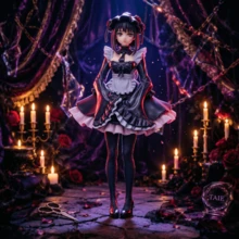 1 mô hình cô gái anime phong cách Gothic cao 22cm, chất liệu PVC. Váy đen tím với tạp dề trắng, tất ren cao đến đùi, vòng cổ và chân váy dây xích trang trí, phù hợp cho những người yêu thích phong cách lãng mạn u tối, dùng để trang trí bàn làm việc. - Nhiều màu - Xem 10
