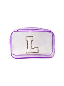 1pc Transparent PVC Portable Storage Bag With A-Z Letter Towel Embroidery Pattern, Large Capacity Cosmetic Organizer Box/Case, Waterproof Design With Zipper, Multifunctional Makeup Bag, Beauty Bag For Storing Lipsticks, Makeup Brushes, Skincare Products, Phones, Coins And Various Small Items, Suitable For Home And Vacation, Travel Essential, Ideal For Holiday Trips And Back To School - Multicolor - View 15