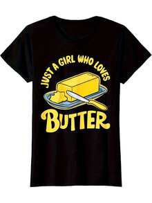Camiseta Gráfica "Just a Who Loves Butter" - 220GSM 100% Algodón, Camiseta Retro Unisex con Estampado de Mantequilla en Negro y Amarillo, Camiseta de Manga Corta con Cuello Redondo, Suave y Transpirable para Hombres y Mujeres, Ropa Casual. - Negro - Ver 7