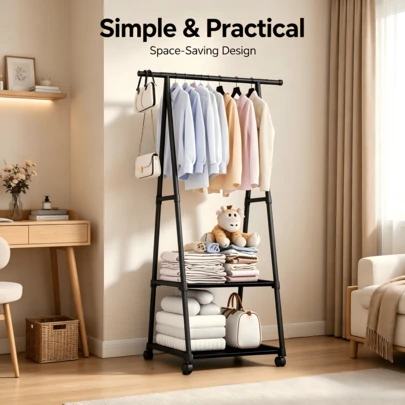 Appendiabiti multistrato minimalista da 55x42x160cm con ruote, organizer per l'abbigliamento da camera da letto di casa