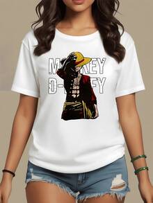 Figura colorida de un aventurero con sombrero amarillo que representa la valentía y libertad del espíritu viajero ideal para quienes buscan expresar fuerza interior y actitud positiva camiseta de mujer casual moderna - Blanco - Ver 1