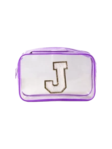 1pc Transparent PVC Portable Storage Bag With A-Z Letter Towel Embroidery Pattern, Large Capacity Cosmetic Organizer Box/Case, Waterproof Design With Zipper, Multifunctional Makeup Bag, Beauty Bag For Storing Lipsticks, Makeup Brushes, Skincare Products, Phones, Coins And Various Small Items, Suitable For Home And Vacation, Travel Essential, Ideal For Holiday Trips And Back To School - Multicolor - View 25