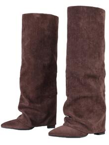 2026 New Knee High Boots For Women With Pointed Thick Heels Solid Color Patterns Comfortable Fashionable Autumn Winter Nightclub Party Combat Boots - Chocolate Brown - View 5