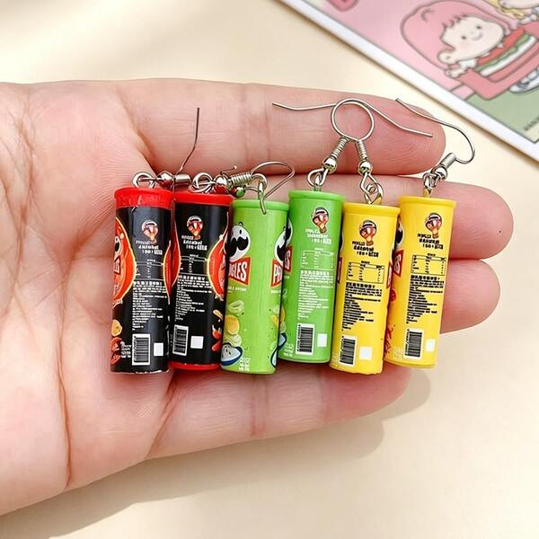 1/3 Pares de Pendientes colgantes de resina con diseño de chips de patata estilo bohemio 3D, pendientes de botón vintage, pendientes colgantes de moda para todo el año adecuados para uso diario y fiestas, una bonita opción de regalo