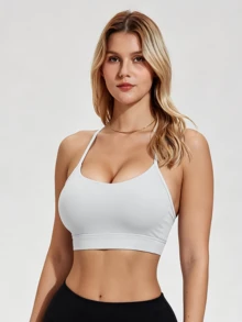 ZULIZ Sujetador deportivo de mujer con tirantes finos y cuello redondo - Blanco - Ver 4