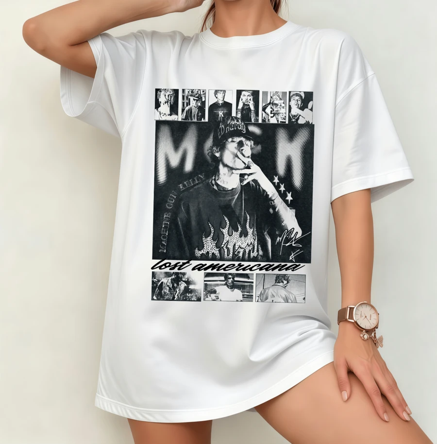 Machine GK "Lost Americana" Retro Collage T-Shirt | Gender-Neutral Oversized Rap Rock Fan Shirt White - White - View 1