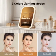 Miroir de maquillage lumineux à DEL, miroir portable et pliable avec support réglable, 3 modes de couleur, miroir de vanité éclairé, écran tactile intelligent et gradable, convient pour la vanité, la chambre, la salle de bain, rotation à 720°, charge USB, cadeau pour la Saint-Valentin, la Fête des Mères, les filles - Multicolore - Voir 5