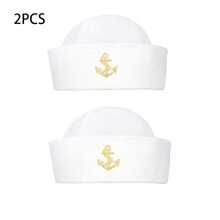 White Sailor Cap, Sailor Captain Hat For Adults, Blue Sailor Navy Suit With White Sailor Captain Hat, ,Summer,Beach,Holiday,Travel - Multicolor - View 3