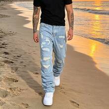 Loose Casual Distressed Washed Denim Jeans, Korean Style - Medium Wash - View 3