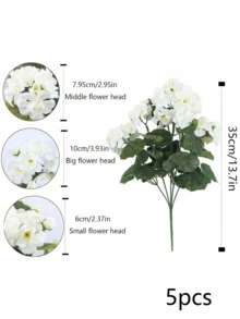 5/1 Pc Artificial Geranium Silk Geranium,Artificial White Geraniums,Lifelike Geranium Shrub - Realistic White Flowers And Green Leaves, Outdoor UV Protection White Artificial Geranium Floral Cluster Fake Flower Plant Suitable For Potted Plants, Home Decor, Balcony, Vase, Tabletop. - White - View 13