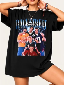 Backstreets Boyss Style Retro 90s Boy Band T-Shirt, 100% Cotton, Unisex - Black - View 1