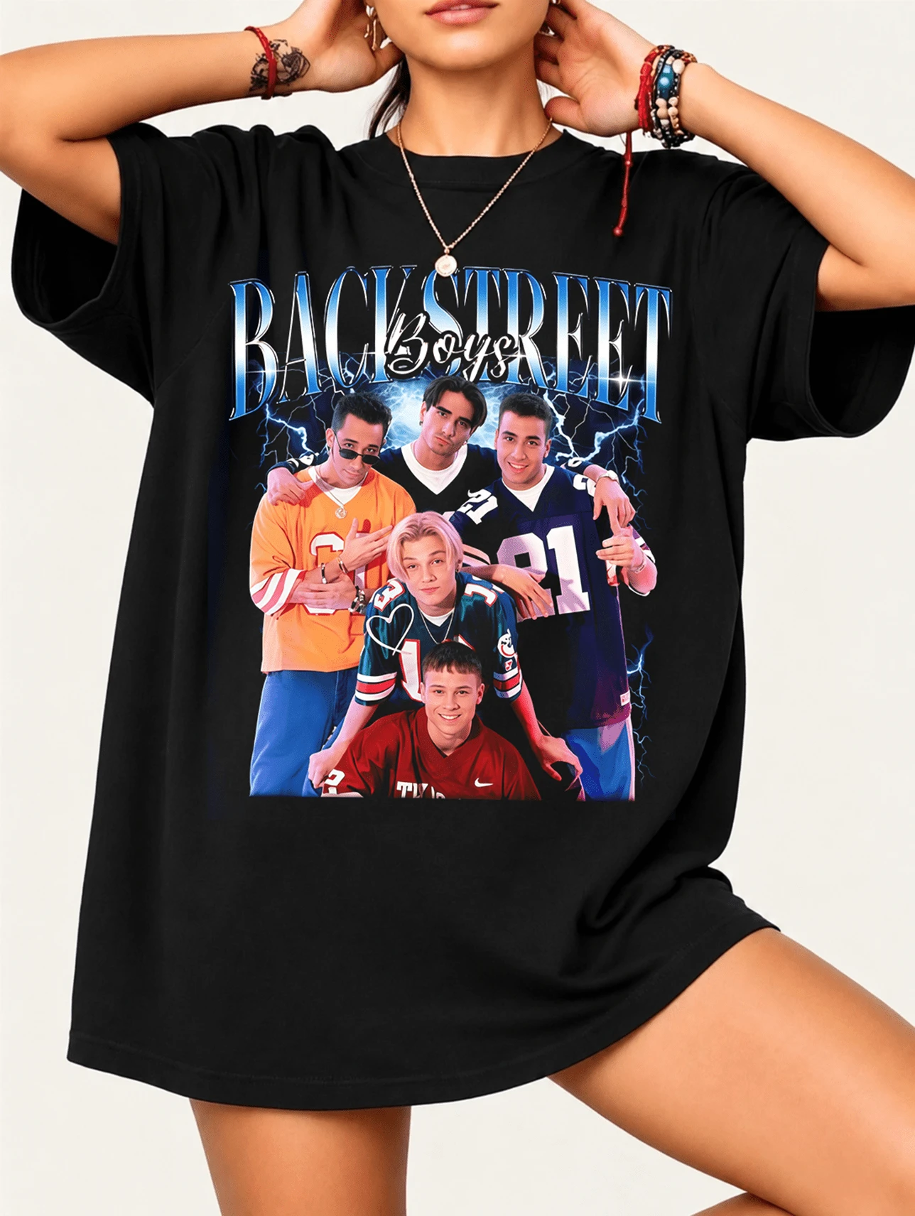 Backstreets Boyss Style Retro 90s Boy Band T-Shirt, 100% Cotton, Unisex - Black - View 1