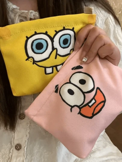 SpongeBob SquarePants Cartoon Cute Cosmetic Bag, Large Capacity Storage Pouch, Wallet, Card Holder, Multi-Function Portable Handbag, Lightweight Bathroom Bag, Commute & Travel Makeup Organizer, Party Costume Accessory, Party Gift