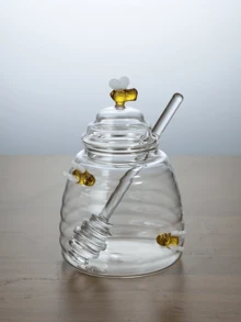 1pc Glass Honey Jar With Dipper & Lid,Transparent High Borosilicate Honey Container,Bee Decorations,Airtight Storage For Honey, Syrup & Jams - Multicolor - View 5