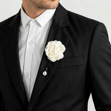 1pc Elegant Faux Pearl Ivory Flower Lapel Pin Brooch Accessory For Men's Suit, Wedding - Cream - View 14