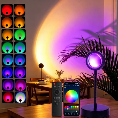 QUIGO Sunset Lamp Projector Multi-Color Multi-Mode, Dimmable, Timing, Music Rhythm, Romantic Sunset Background With Stunning Visual Impact, USB Plug And Play With Remote & APP Control | Multi-Color Multi-Mode, Remote & APP, USB Plug And Play, Music Rhythm, Dimmable, Timing, Aesthetic Room Decor, Perfect Gift For Mother's Day, Father's Day, Valentine's Day, Christmas, Easter, Graduation, Birthday And Housewarming