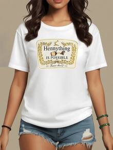 Botella dorada con borde de hojas que representa el espíritu de la libertad y la confianza en uno mismo con frase inspiradora camisetas de mujer casual moderna cómoda para uso diario - Blanco - Ver 1