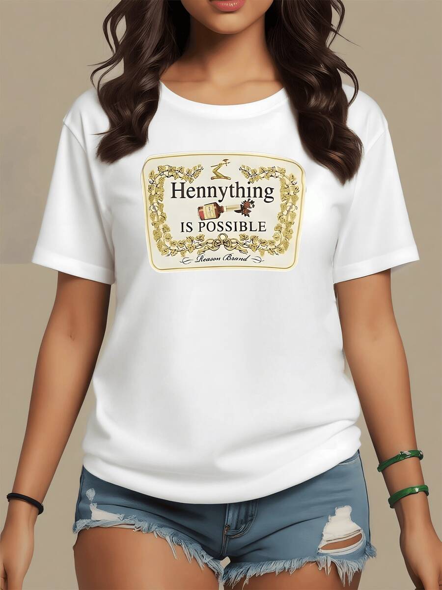 Botella dorada con borde de hojas que representa el espíritu de la libertad y la confianza en uno mismo con frase inspiradora camisetas de mujer casual moderna cómoda para uso diario - Blanco - Ver 1