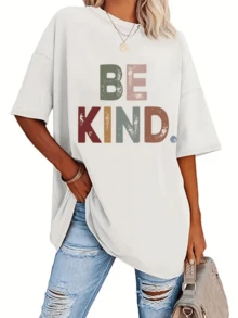 Positive Message That Encourages Kindness And Conveys Peace With Large Letters In Soft Tones That Inspire Empathy And Calm Energy. Comfortable Casual Women's T-Shirt For Everyday Wear - 白色 - 查看 8