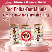 1pc Disney Glass Cup, Printed With Cute Minnie Mouse Design, Durable Leak-Proof Cup With Straw, 480ml, Boxed With Anti-Counterfeit Code - Clear - View 2