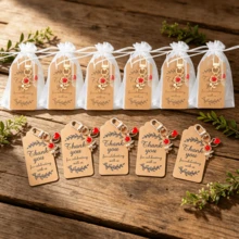 12pcs Red Flower & Heart Keychain Set, 12 Keychains + 12 Thank You Cards + 12 Organza Bags, Thank You, Encouragement Cards, Ideal Gift For Teachers, Coaches, Mentors, Parents And Friends | Accessory Set, Ideal Gift. Party Favor Pack, Wedding, Birthday, Baby Shower, Travel Souvenir, Graduation, Housewarming, Party Gathering, Gifts - Red - View 7