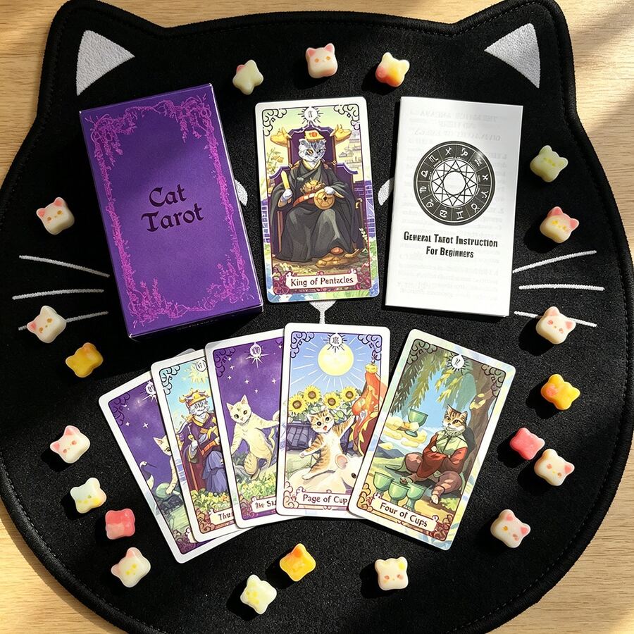 猫主题塔罗牌套装，附带详细使用指南，非常适合日常占卜和初学者。 - 彩色 - 查看 1
