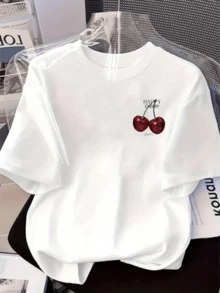Bright Red Cherries Representing The Sweetness Of Life And The Joy Of Happy Moments With An Optimistic Message Of Happiness. Women's Casual Modern Comfortable T-Shirt For Summer - 白色 - 查看 8