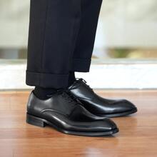 男士商務正裝尖頭繫帶德比鞋 英式通勤鞋 - 黑色 - 查看 13