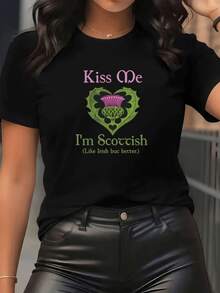 Símbolo del cardo en forma de corazón que representa orgullo y amor por la herencia escocesa con palabras divertidas y toque romántico camiseta de mujer casual moderna para ocasión diaria - Negro - Ver 6