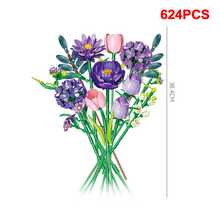 835片彩色花束主题积木，袋装DIY组装3D仿真花玩具，多种款式可选，包括彩色花束、昙花、雏菊、紫色兰花和紫色花束。是花卉爱好者的理想之选，锻炼空间思维和反应能力。非常适合作为家居桌面装饰、生日礼物和情侣纪念品。 - 多色(袋裝) - 查看 11