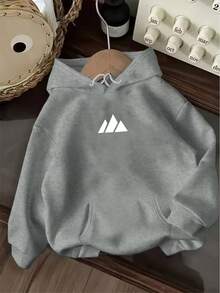 Women's Hoodie With Kangaroo Pocket, Casual Long Sleeve, Flannel Lined Cotton, Warm And Ideal For Winter - Xám - Xem 5