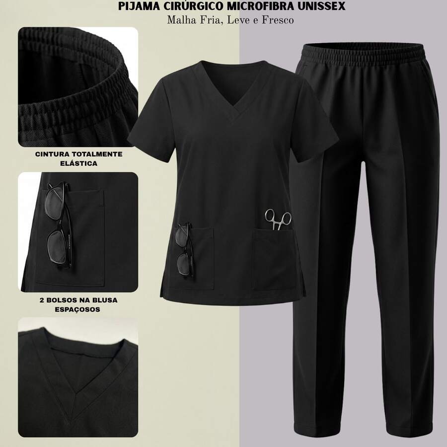Unisex Scrub Set Surgical Uniform Pajamas Cool Mesh - Black - View 1