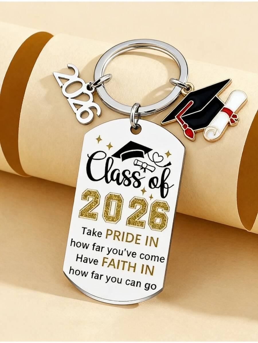 2026届毕业纪念钥匙扣,励志祝福钥匙圈,带毕业帽吊坠,高中/大学/硕士毕业生奢华美学纪念品,男女通用包包钥匙扣 - 彩色 - 查看 1